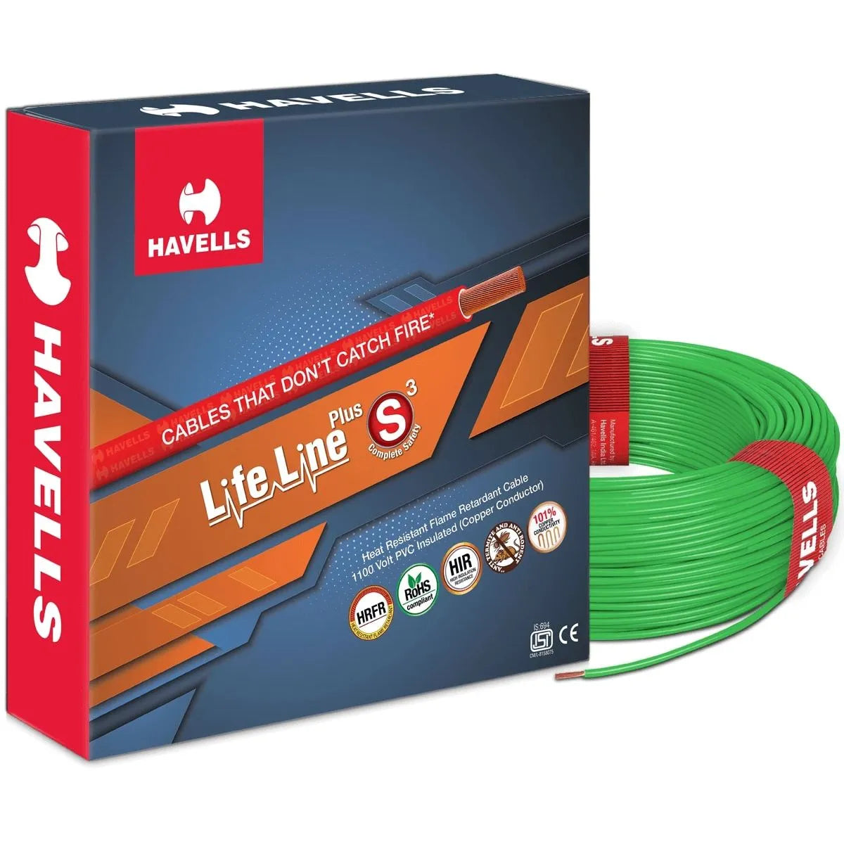 (0.75 sq. mm) Life Line Plus S3 HRFR Cables 0.75 sq. mm Heat Resistant Flame Retardant 90 m (green)