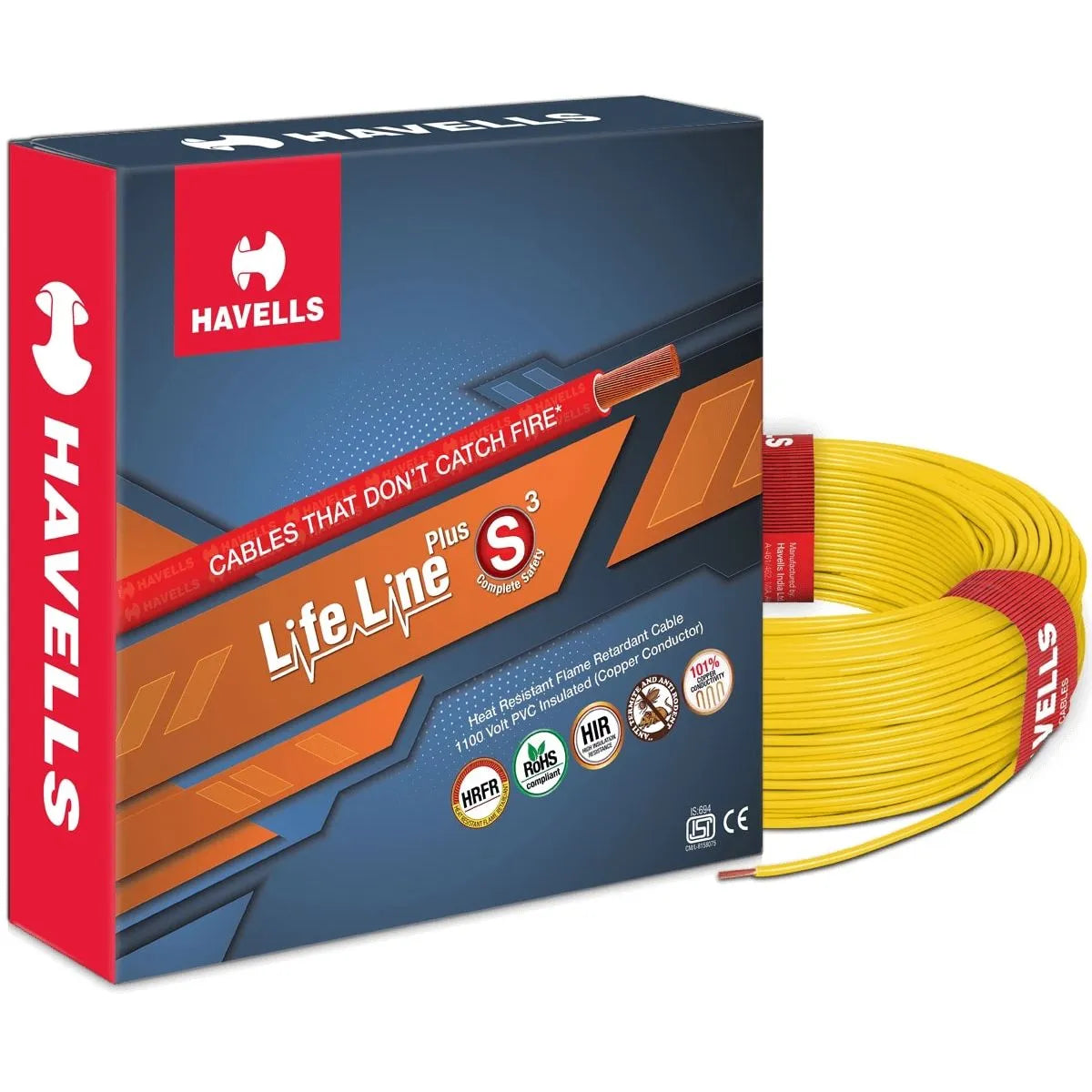 2.5 sq. mm Life Line Plus S3 HRFR Cables 2.5 sq. mm Heat Resistant Flame Retardant 90 m,(yellow)