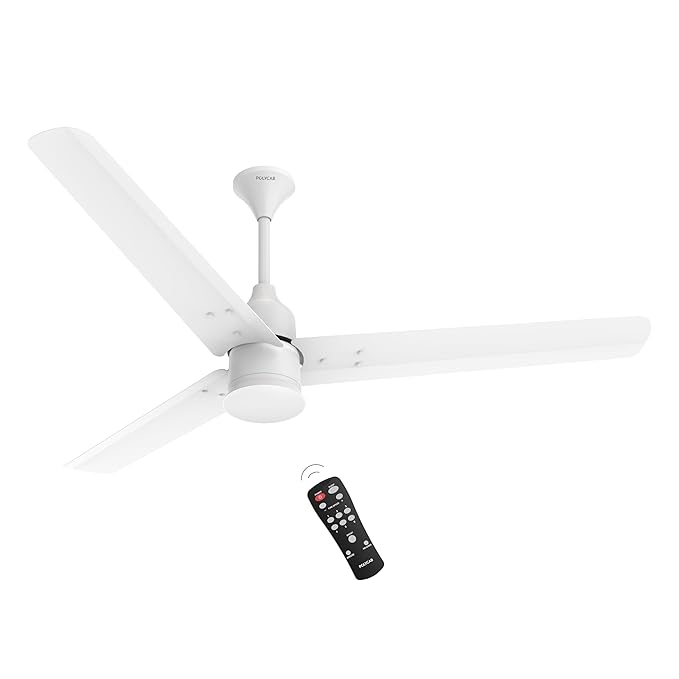 POLYCAB Silencio Mini 1200mm 5-Star BLDC, Remote Ceiling fan for home|  55% Energy Saving, 100% Copper, High Speed, 25 Speed Setting, Reversable & Timer | 4-yr Warranty【matt satin white】