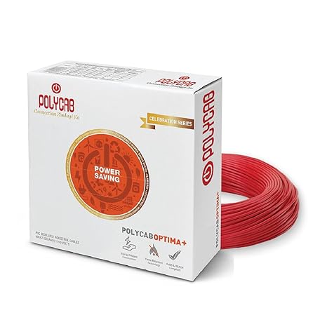 Polycab Optima plus 90m, 6sqmm. •Heat Resistant •Eco Friendly • PVC Insulated Copper Cable •Energy Saving •Flame Retardant •99.97% Electrolytic Grade Copper •Low Smoke【Red】