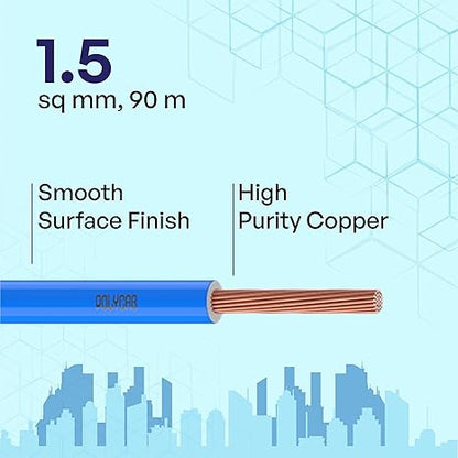 Polycab Optima Plus  1.5 SQ-MM, 90 Meters PVC Insulated Copper Wire Single Core Flexible House Cable for Domestic & Industrial Connections Electric Wire (Blue)