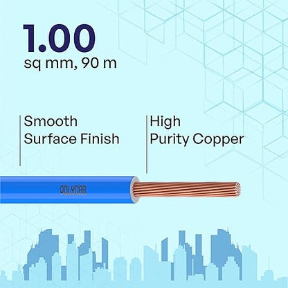 Polycab Optima Plus 1 SQ-MM, 90 Meters PVC Insulated Copper Wire Single Core Flexible House Cable for Domestic & Industrial Connections Electric Wire (Blue)