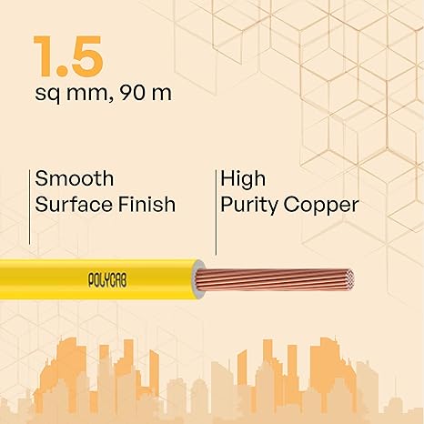 Polycab Optima Plus 1.5 SQ-MM, 90 Meters PVC Insulated Copper Wire Single Core Flexible House Cable for Domestic & Industrial Connections Electric Wire (Yellow)