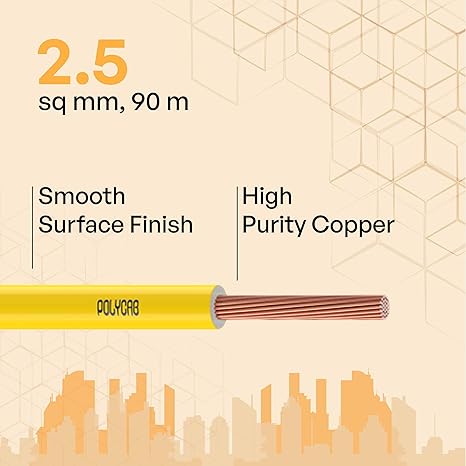 Polycab Optima Plus FR-LF 2.5 SQ-MM, 90 Meters PVC Insulated Copper Wire Single Core Flexible House Cable for Domestic & Industrial Connections Electric Wire (Yellow)