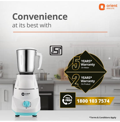 Orient Electric 500W mixer grinder | Kitchen Kraft 500 MGKK50B3 with 3 SS jars | Longer life balanced coil motor | ABS body | Uniform grinding | 5 years motor warranty