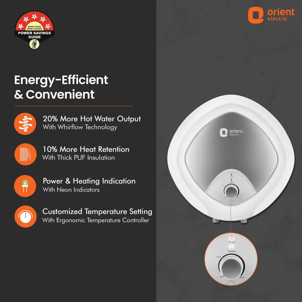 Orient Electric  Enamour Plus 5 Star Rated Glassline Tank Storage Water Heater (Geyser) 25L, FREE INSTALLATION